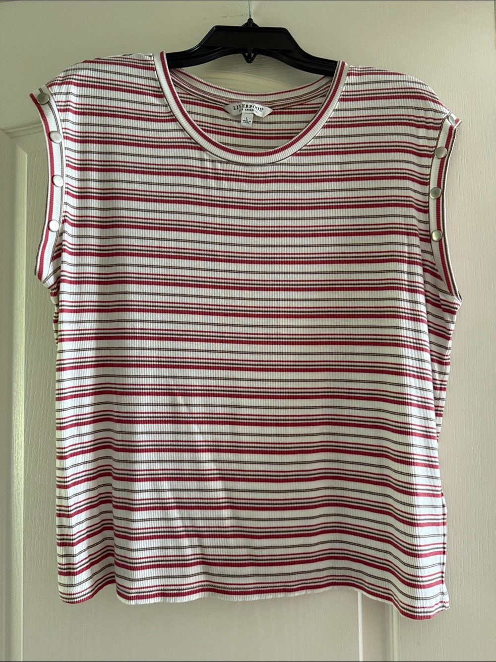 Liverpool White & Red Striped Snap-Shoulder Tank